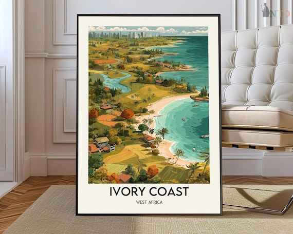 Ivory Coast West Africa River Estuary Illustrated Travel Poster