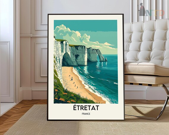 Etretat Travel Poster Tretat Art Print Illustration Normandy Gift France Falaise Damont Cliffs