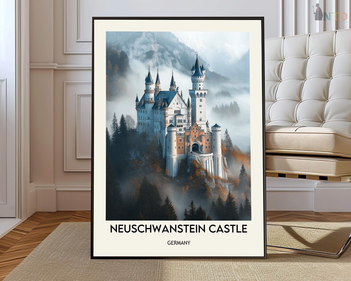 Neuschwanstein Castle Germany Misty Alpine Fairytale Travel Poster