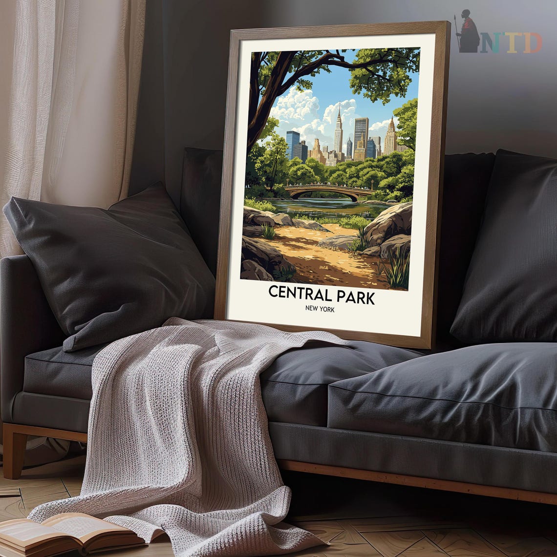 Central Park Skyline Bridge Shaded Meadow Vintage Travel Poster - Image 3
