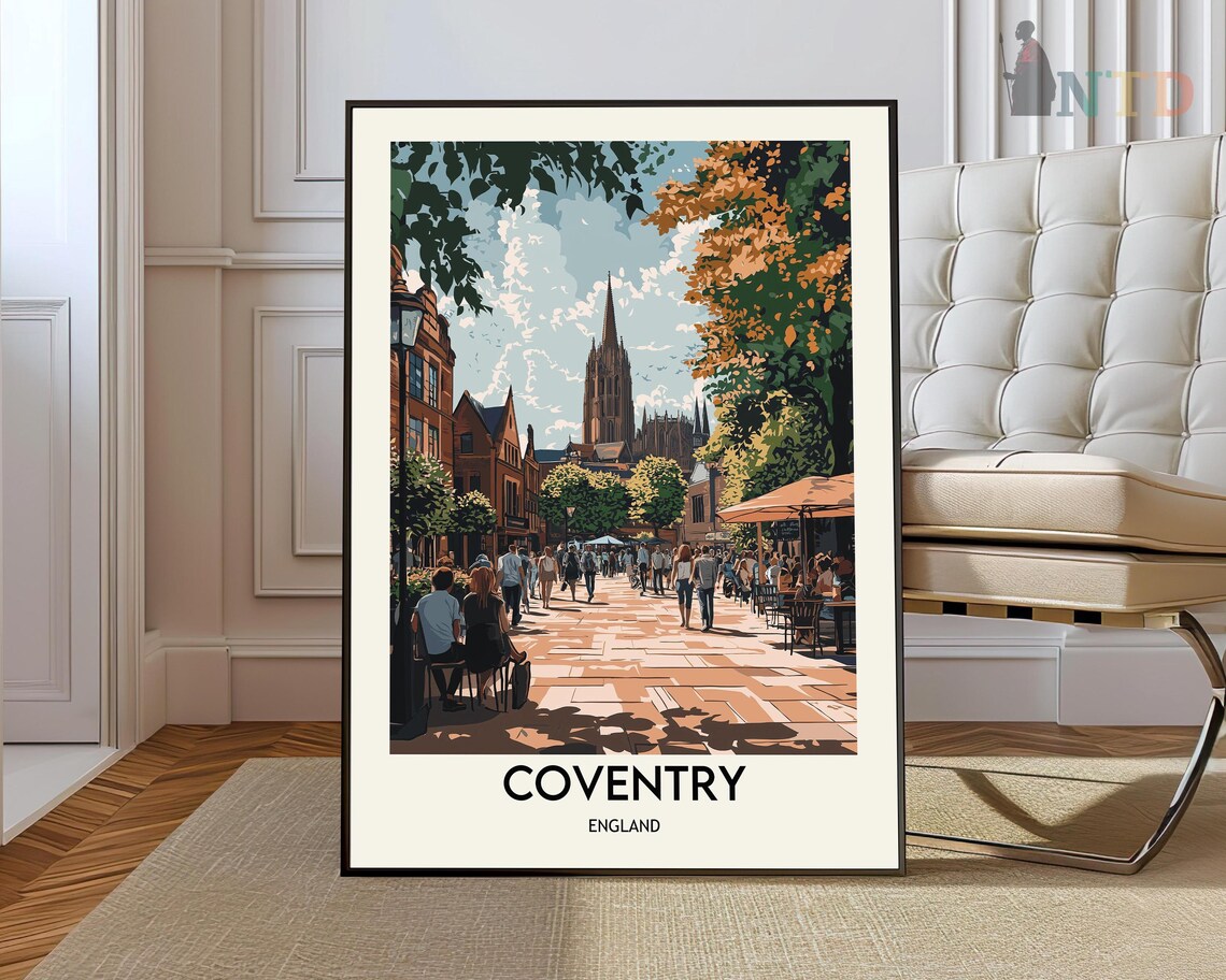 Coventry England Cathedral Street Scene Vintage Travel Poster