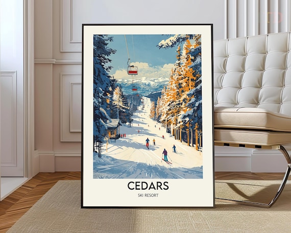 Cedars Ski Resort Vintage Gondolas Pine Forest Winter Poster