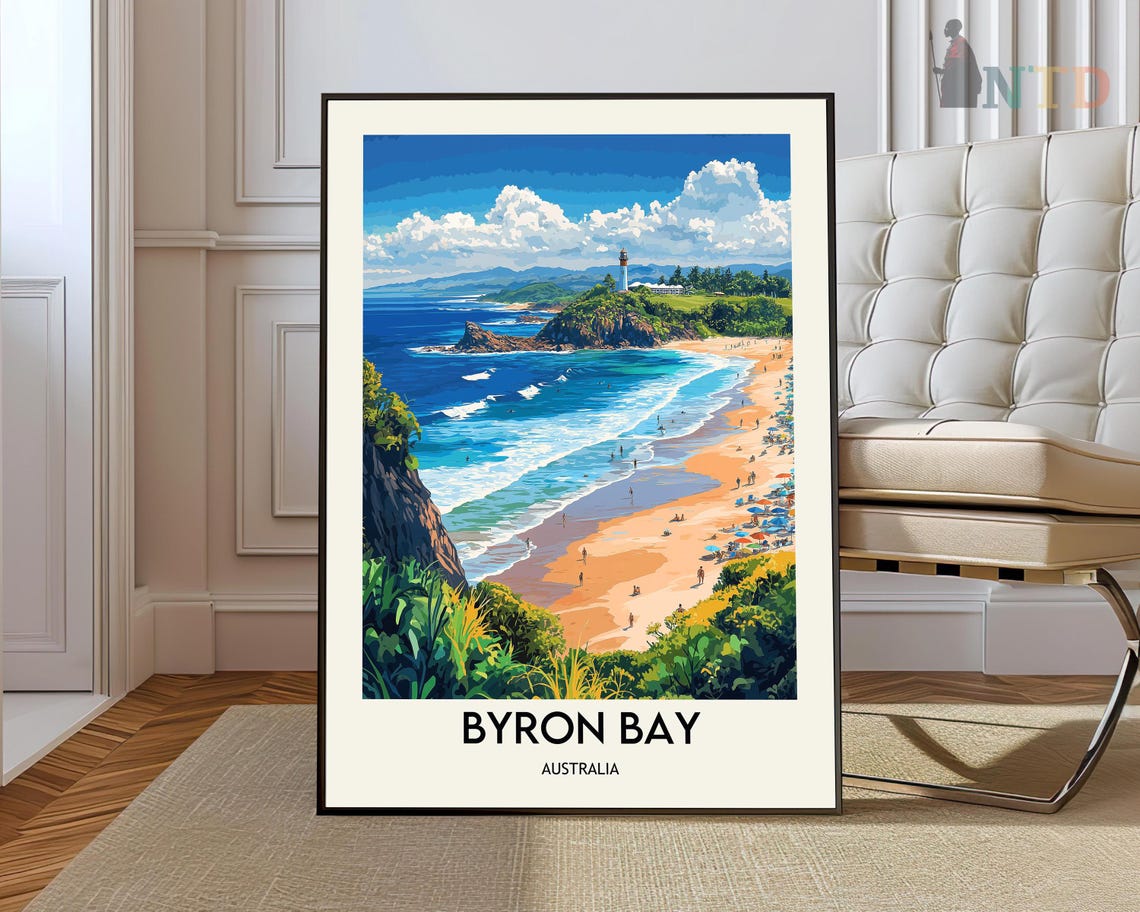 Byron Bay Australia Beach Lighthouse Headland Vintage Travel Poster