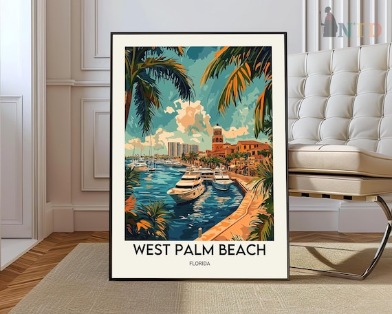 West Palm Beach Florida Tropical Garden Historic Tower Travel Poster