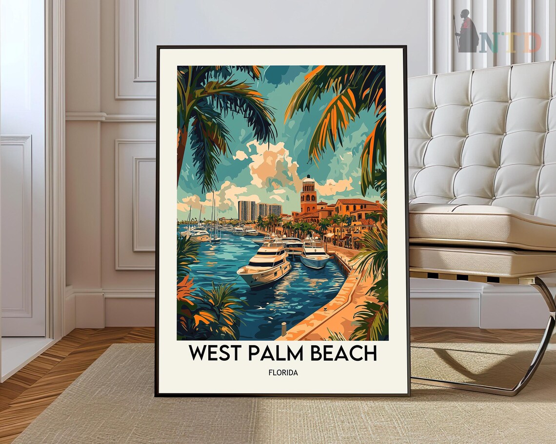 West Palm Beach Florida Tropical Garden Historic Tower Travel Poster