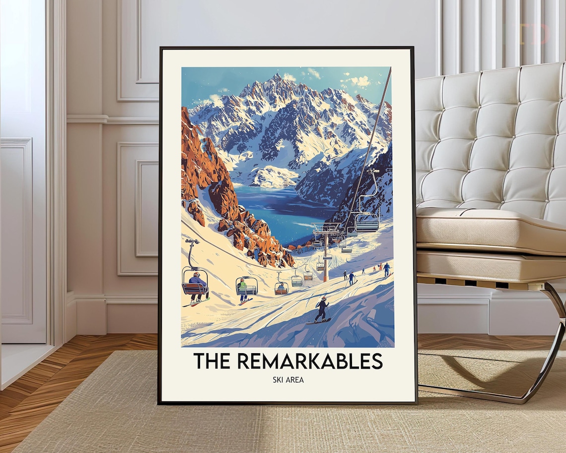 The Remarkables Ski Area Chairlifts Snowboarders Winter Poster
