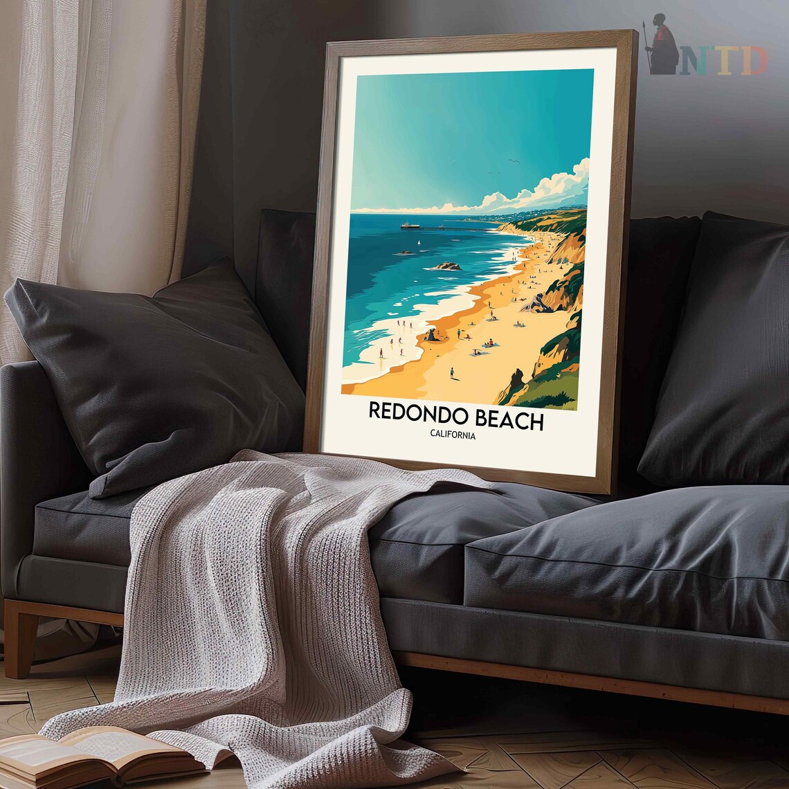 Redondo Beach California Golden Coastline Pier Beach Scene Poster - Image 2