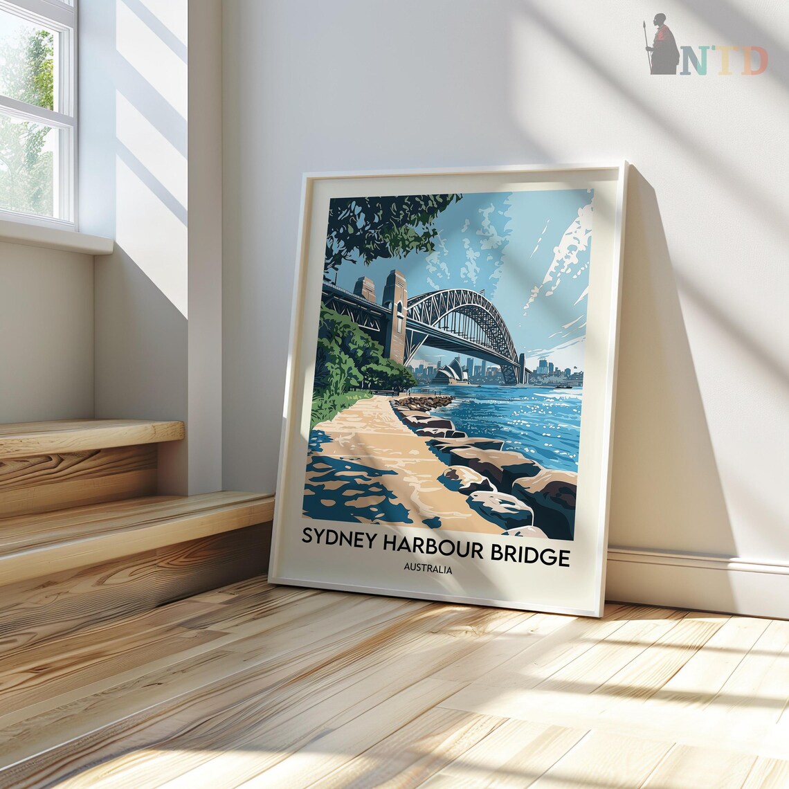 Sydney Harbour Bridge Arch Over Blue Water Retro Travel Poster - Image 3