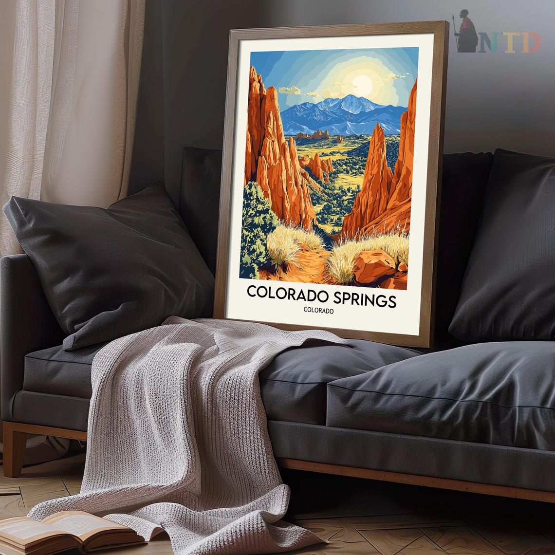 Colorado Springs Red Rock Formations Beneath the Snowy Peaks Poster - Image 3