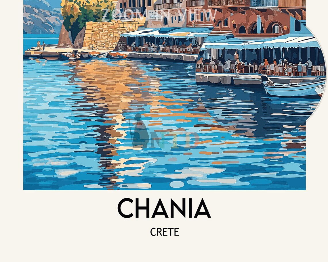 Chania Crete Lighthouse Old Harbor Sunlight Vintage Travel Poster - Image 2