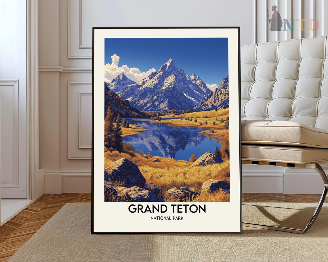 Grand Teton National Park Poster of the Peaks Mirrored in a Still Lake