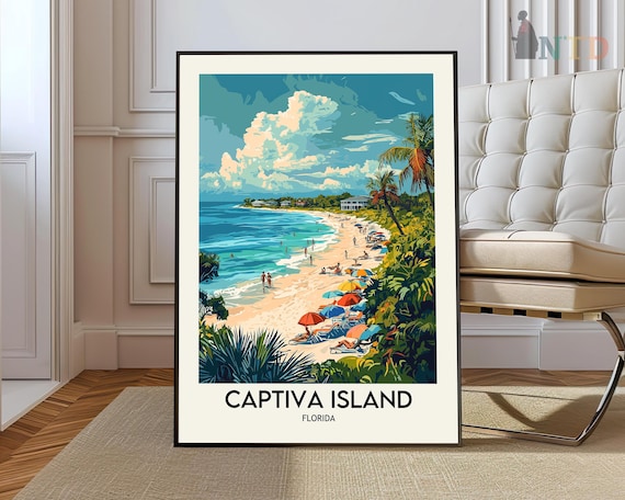 Captiva Island Florida Colorful Beach Umbrellas Travel Poster