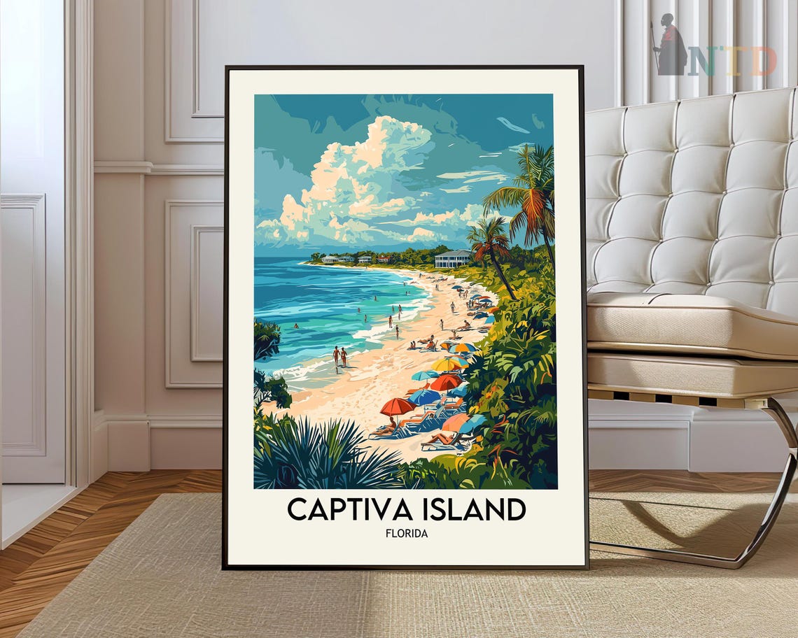Captiva Island Florida Colorful Beach Umbrellas Travel Poster