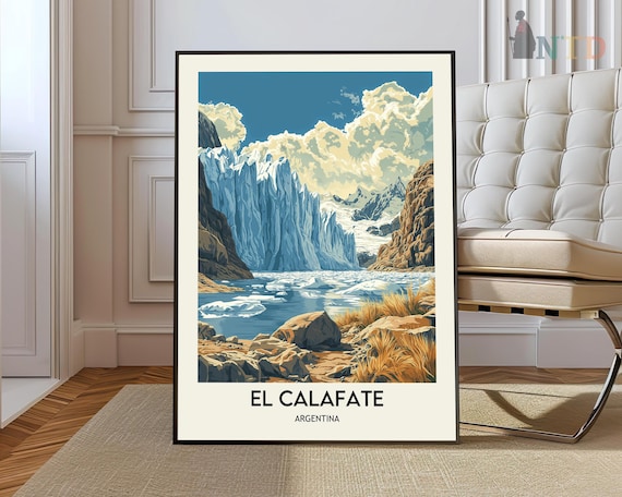 El Calafate Argentina Glacier Wall Icebergs Vintage Travel Poster