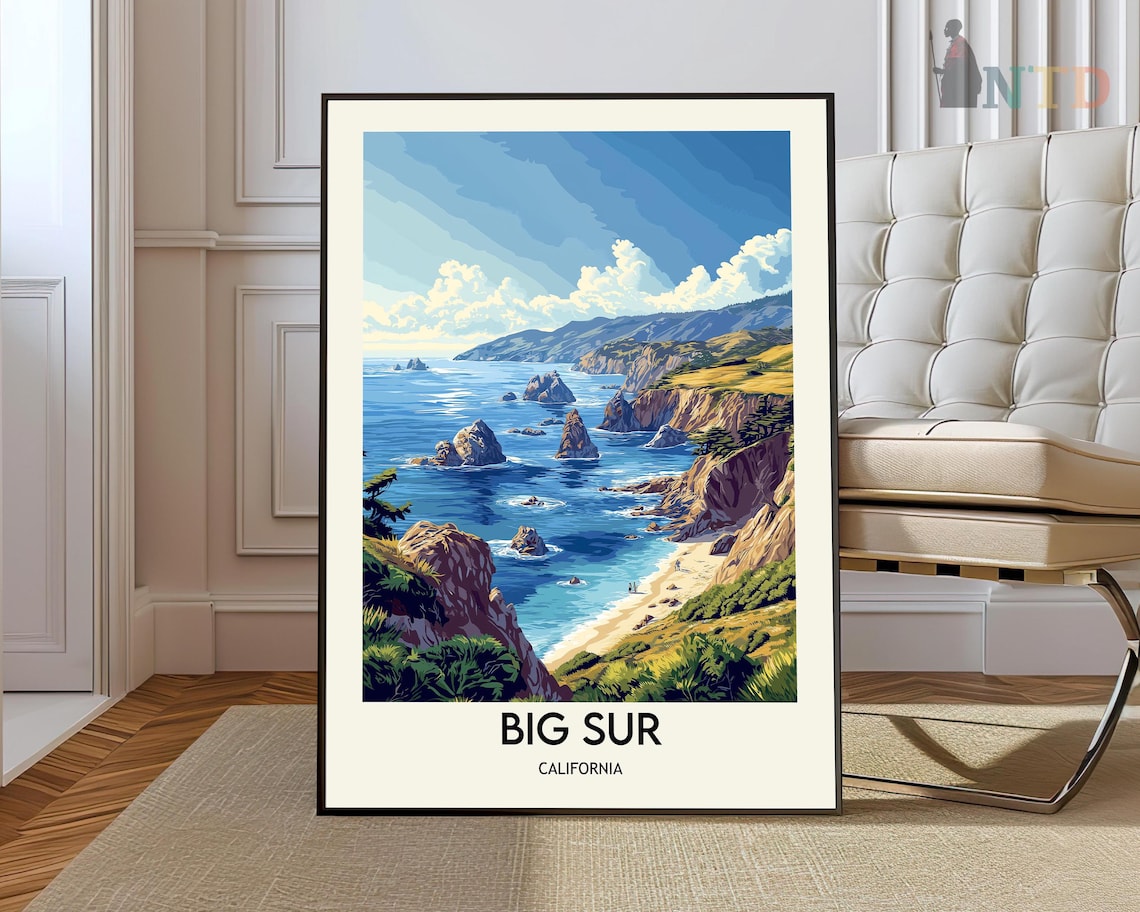 Big Sur California Sea Stacks Hidden Cove Rugged Coast Travel Poster