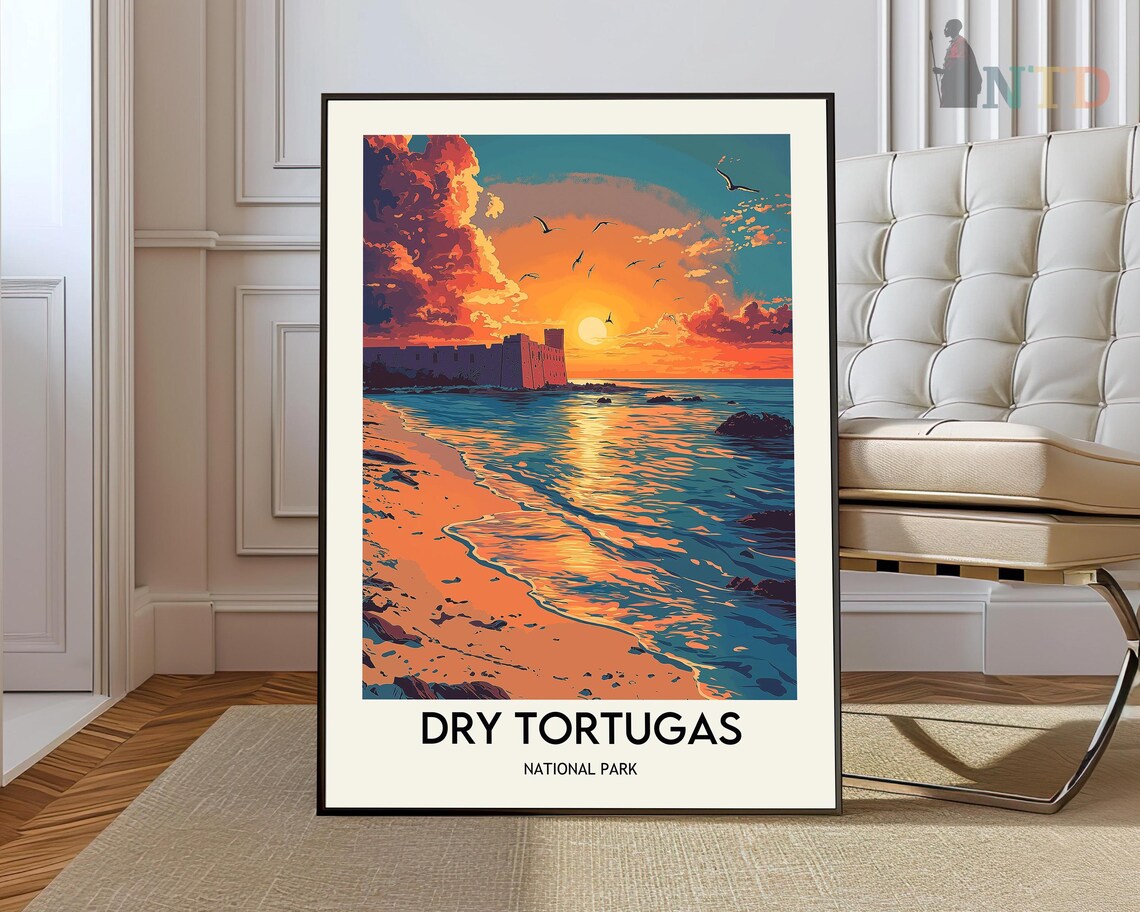 Dry Tortugas National Park Breathtaking Sunset Fort Shore Travel Poster