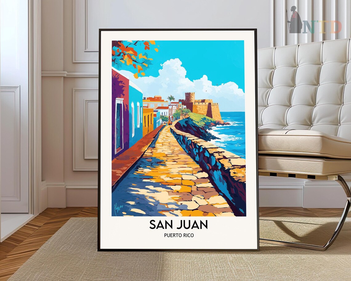 San Juan Puerto Rico Colorful Street Seaside Fort Travel Poster