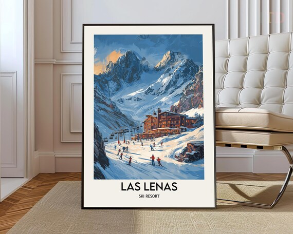 Las Lenas Ski Resort Vintage Poster Alpine Slopes Gondola Scene