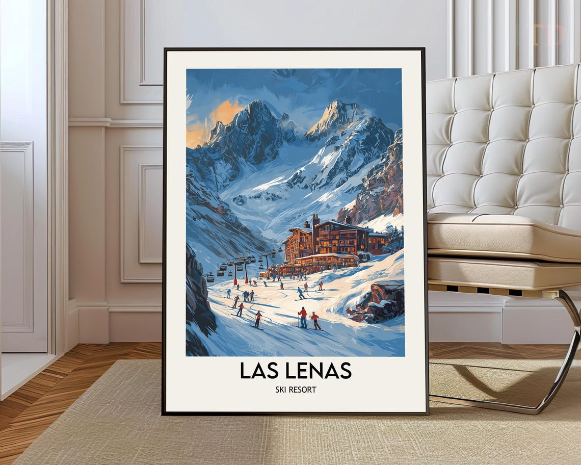 Las Lenas Ski Resort Vintage Poster Alpine Slopes Gondola Scene