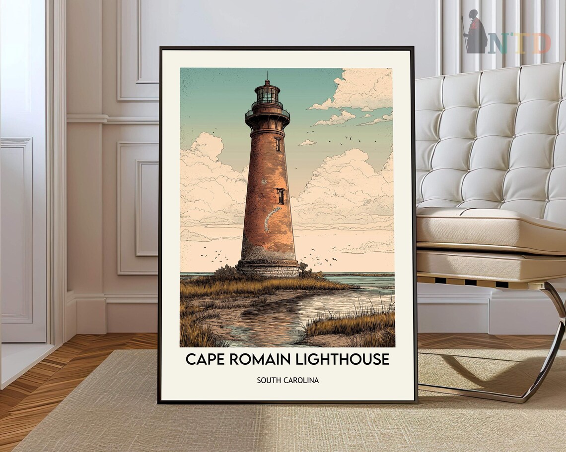 Cape Romain Lighthouse South Carolina Coast Vintage Photo Poster