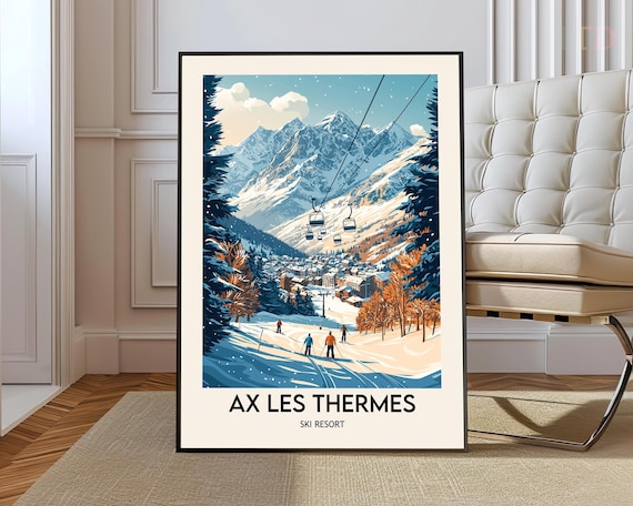 Ax Les Thermes Ski Resort Gondolas Village Peaks Winter Poster