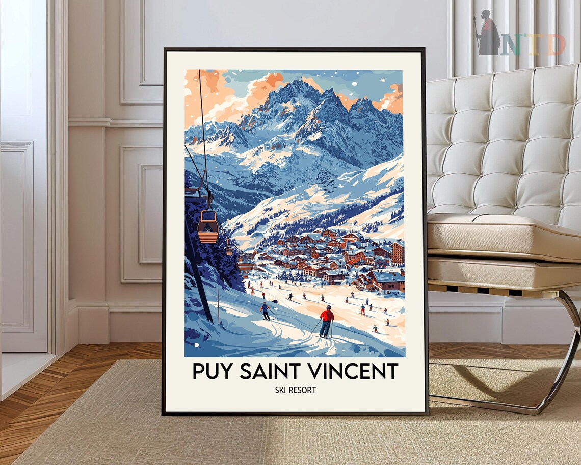 Puy Saint Vincent French Alps Village Alpenglow Ski Resort Travel Poster