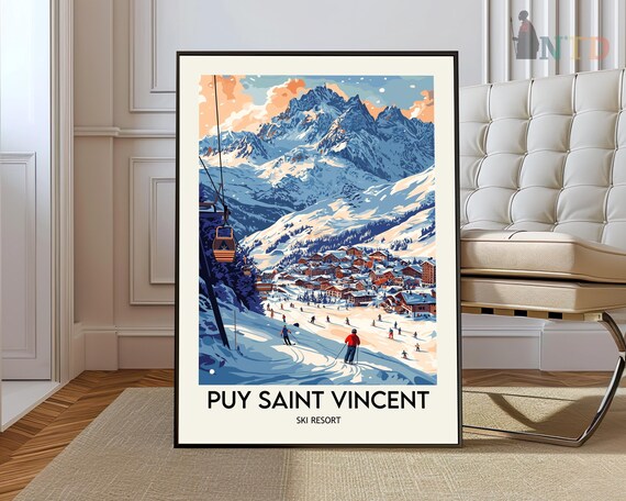 Puy Saint Vincent French Alps Village Alpenglow Ski Resort Travel Poster