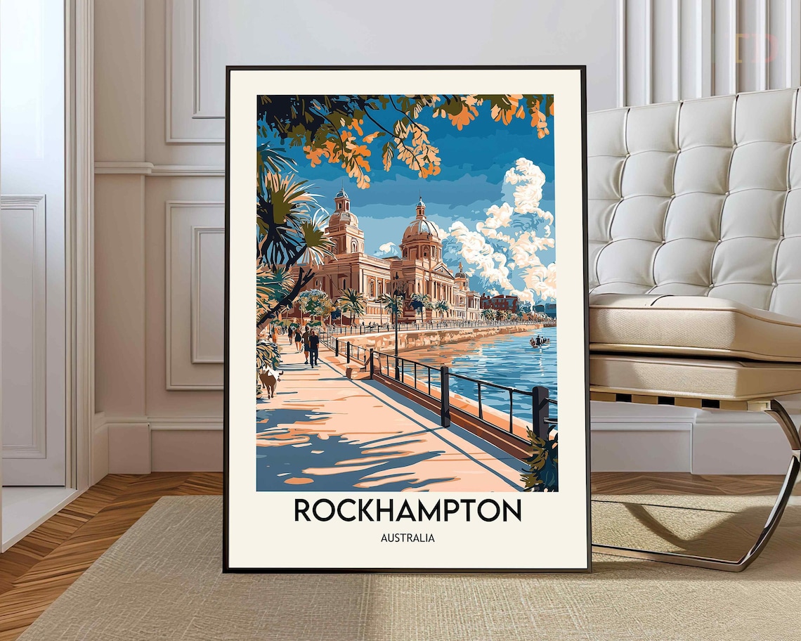 Rockhampton Australia River Promenade Grand Building Travel Poster