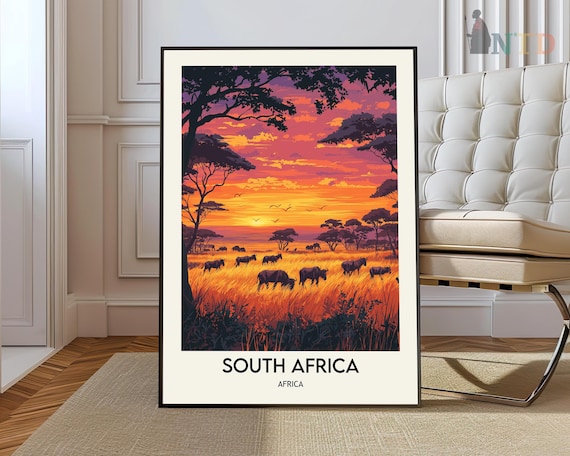 South Africa Sunset Buffalo Herd on Golden Grass Savanna Poster