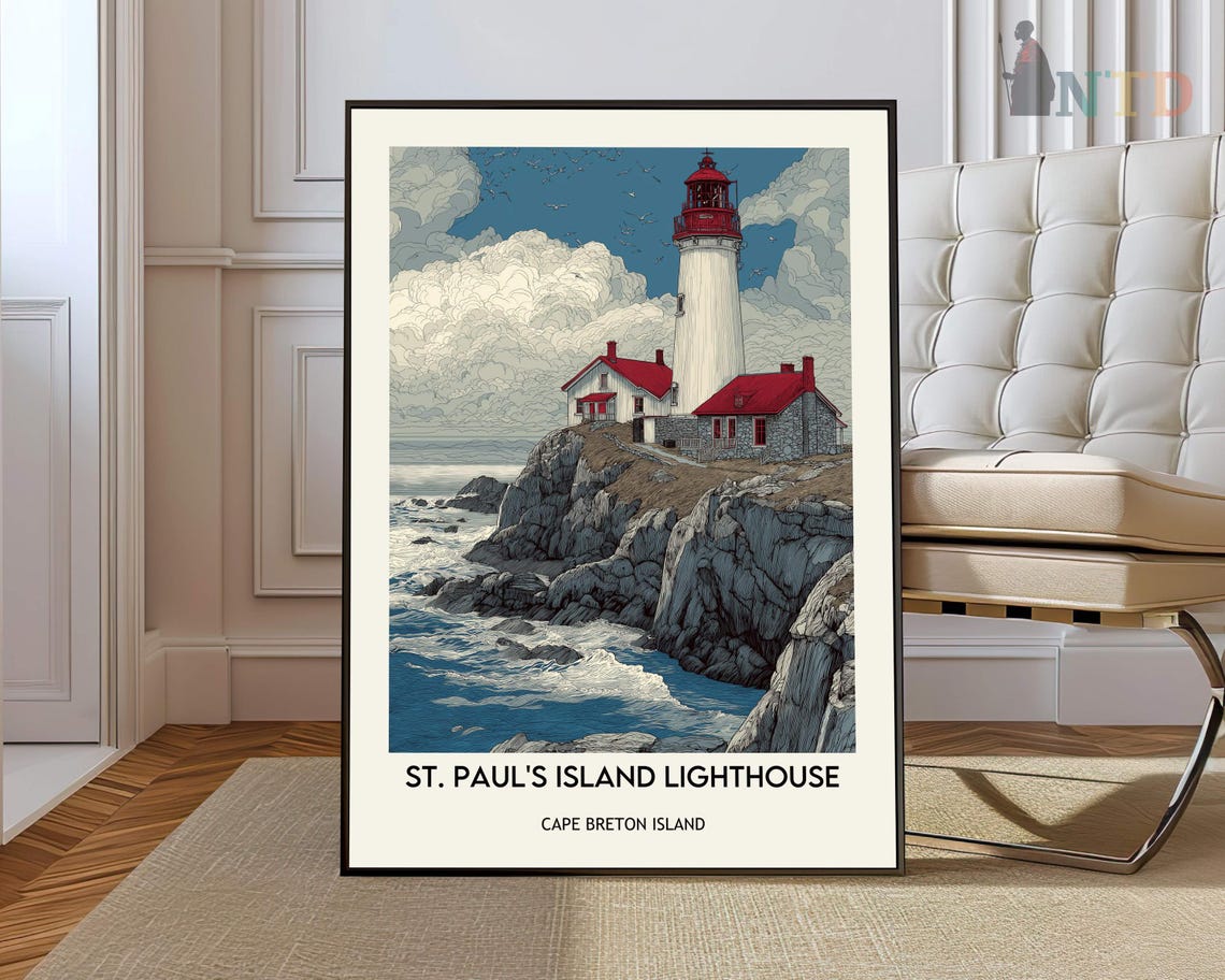 St Paul's Island Lighthouse Cape Breton Rugged Coast Travel Poster
