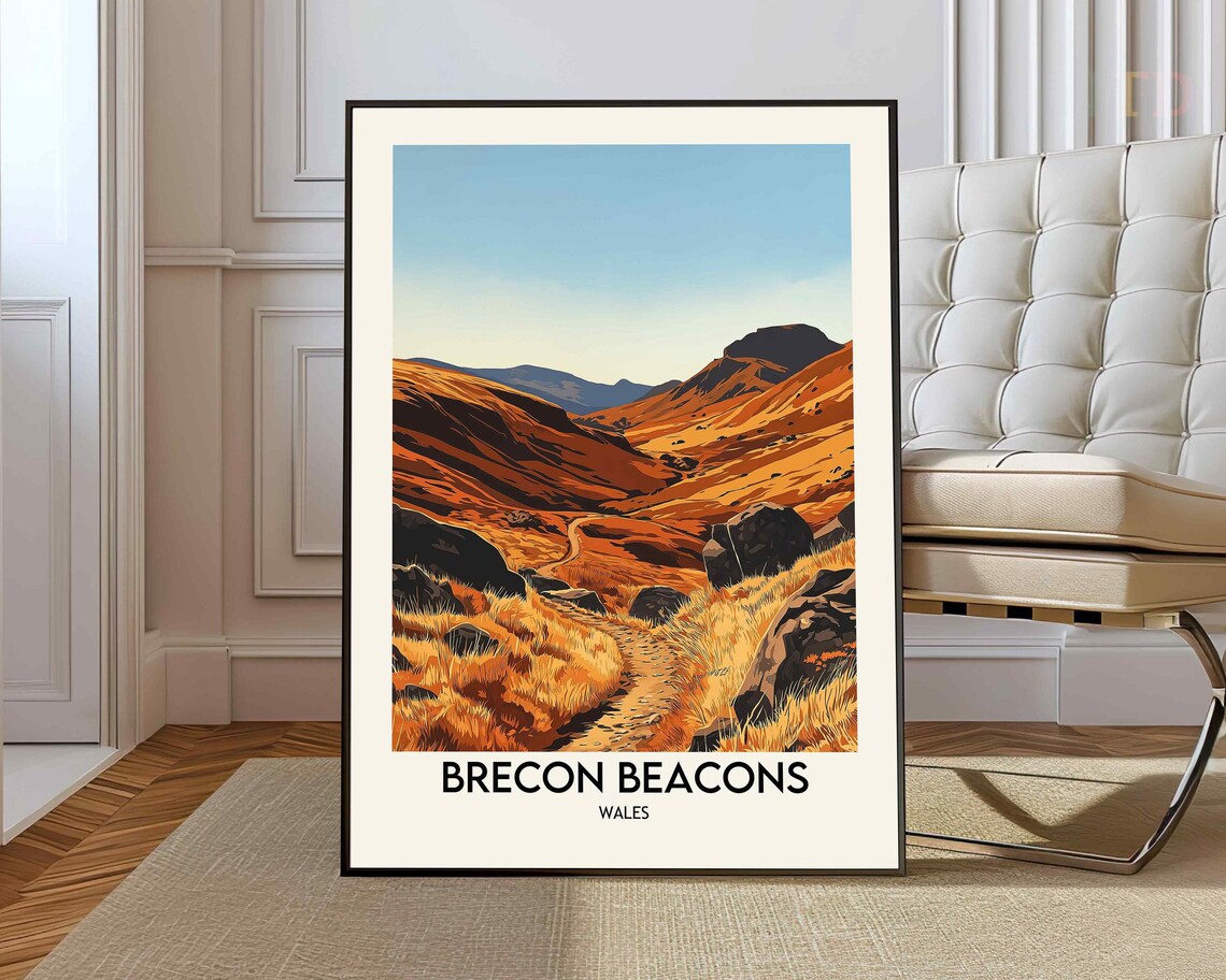 Brecon Beacons Wales Golden Autumn Valley Hiking Trail Poster