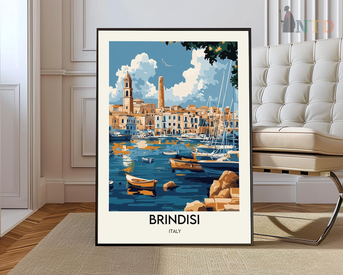 Brindisi Italy Waterfront Promenade Harbor Boats Travel Poster
