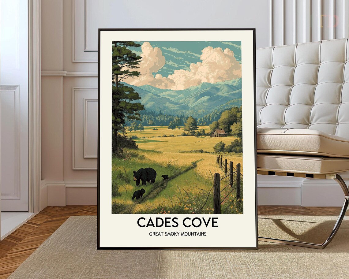 Cades Cove Travel Poster, Tennessee Landscape Print