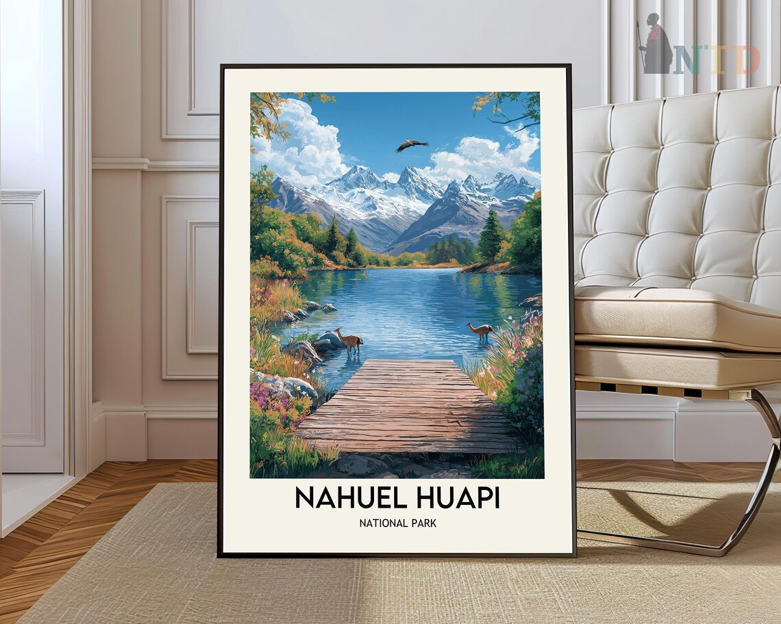 Nahuel Huapi National Park Mountain Lake Dock Deer Travel Poster