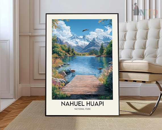 Nahuel Huapi National Park Mountain Lake Dock Deer Travel Poster