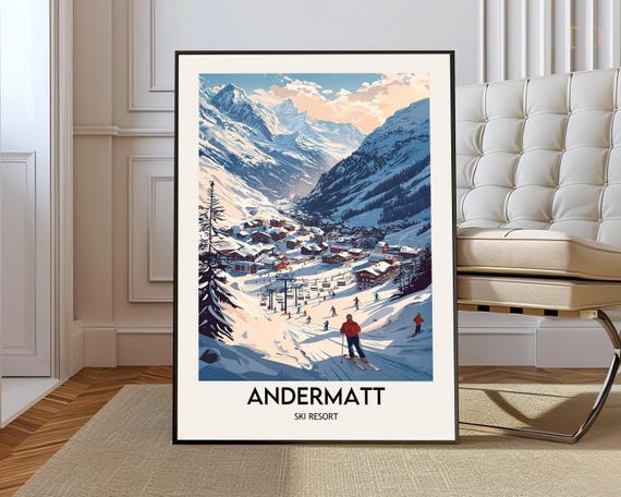 Andermatt Ski Resort Poster Wall Art Print Switzerland