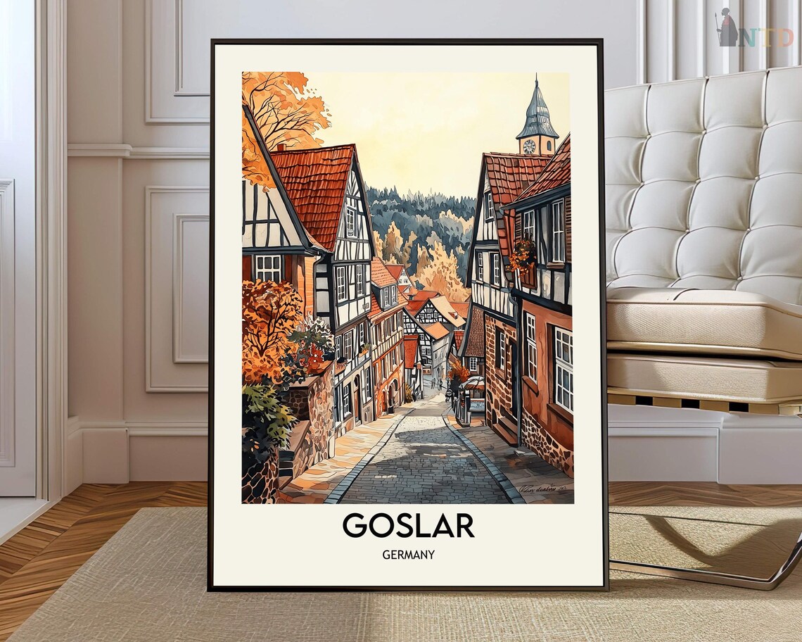 Goslar Germany Old Town Half Timbered Street Vintage Travel Poster