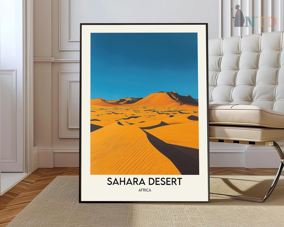 Sahara Desert Africa Golden Sand Dunes Minimalist Travel Poster