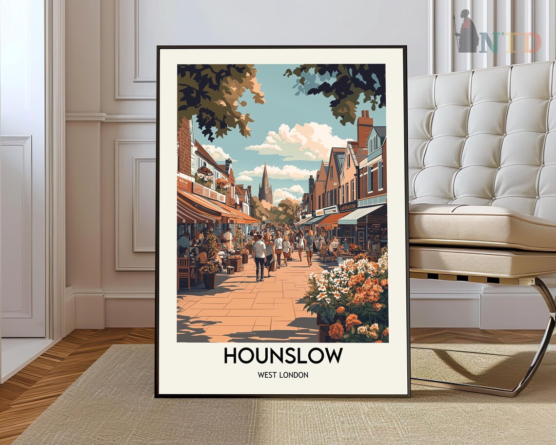Hounslow West London High Street Shops Church Spire Scene Poster
