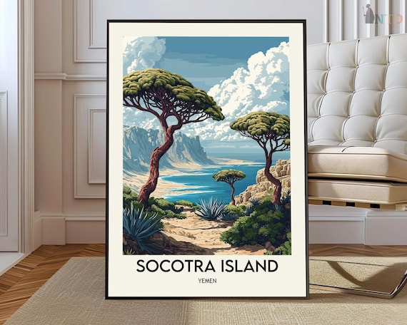 Socotra Island Yemen Coastal Lagoon Travel Poster With Umbrella Trees