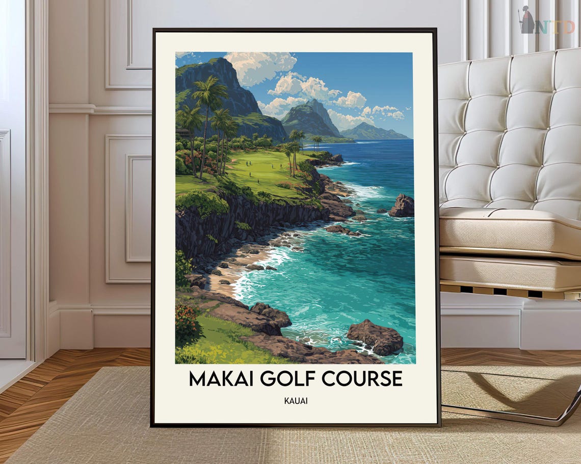 Makai Golf Course Kauai Tropical Oceanfront Cliffs Travel Poster