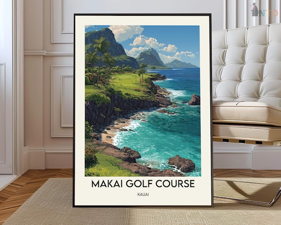 Makai Golf Course Kauai Tropical Oceanfront Cliffs Travel Poster