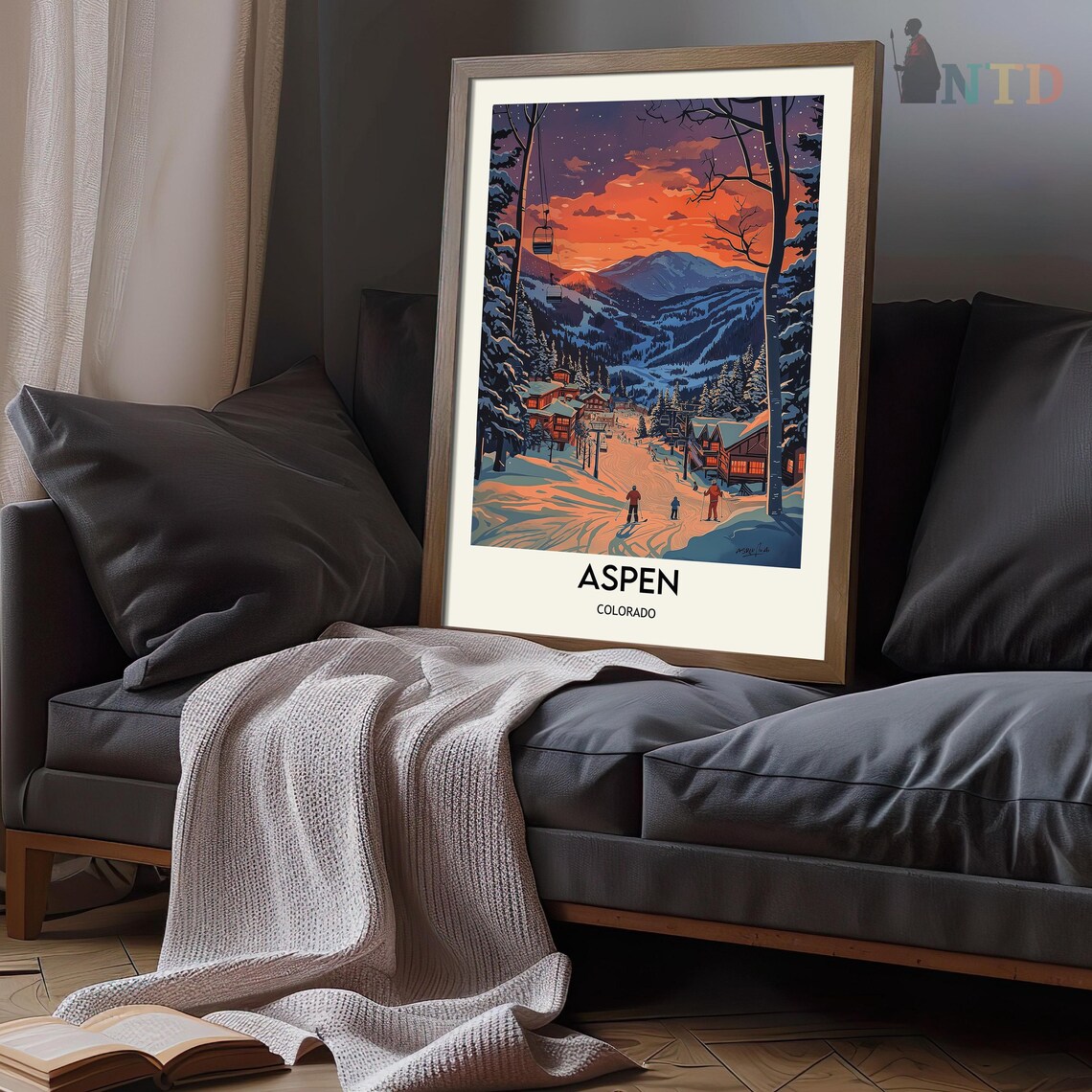 Twilight Gondola Ride Over Aspen Colorado Ski Slopes Travel Poster - Image 3