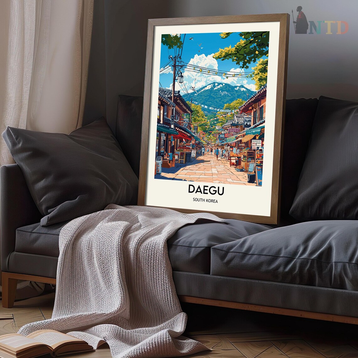 Daegu South Korea Traditional Market Street Mountain Backdrop Poster - Image 3