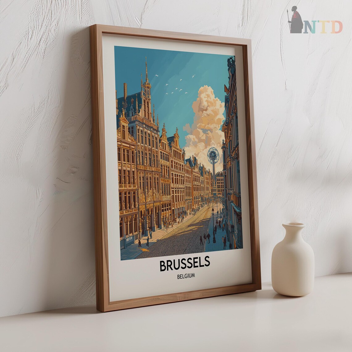 Brussels Historic Old Town Cobblestone Street Sunset Travel Poster - Image 3