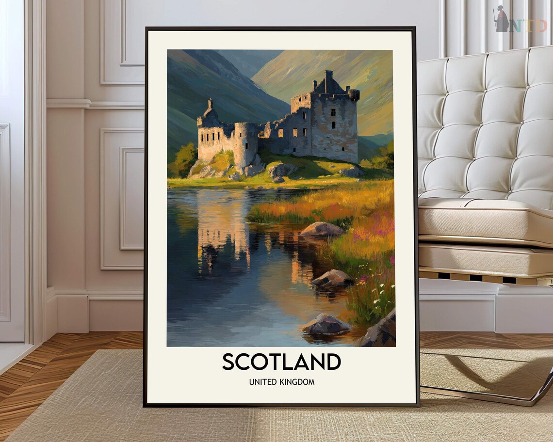 Historic Scottish Castle On A Loch In Golden Evening Light Poster