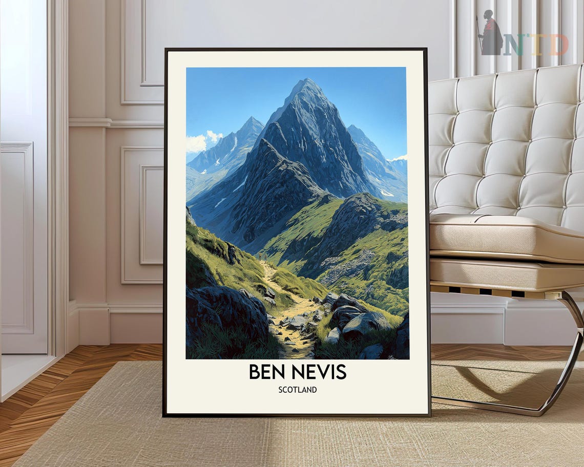 Ben Nevis Scotland Valley Trail Footpath Vintage Travel Poster