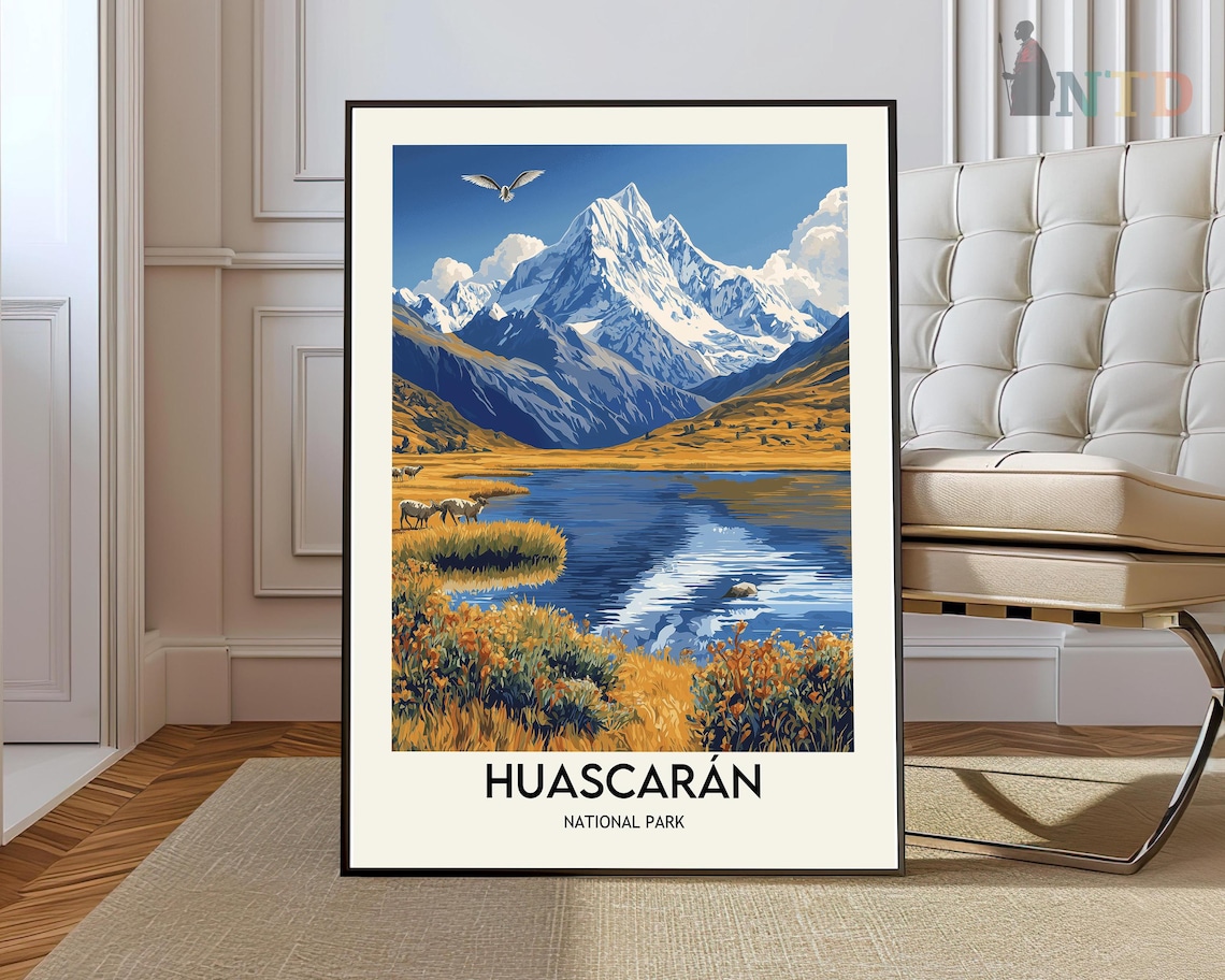 Huascaran National Park Snowy Peak Lake Condor Peru Travel Poster
