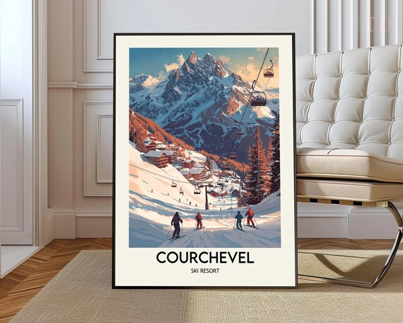 Courchevel Ski Resort Alpine Slopes Sunset Vintage Travel Poster