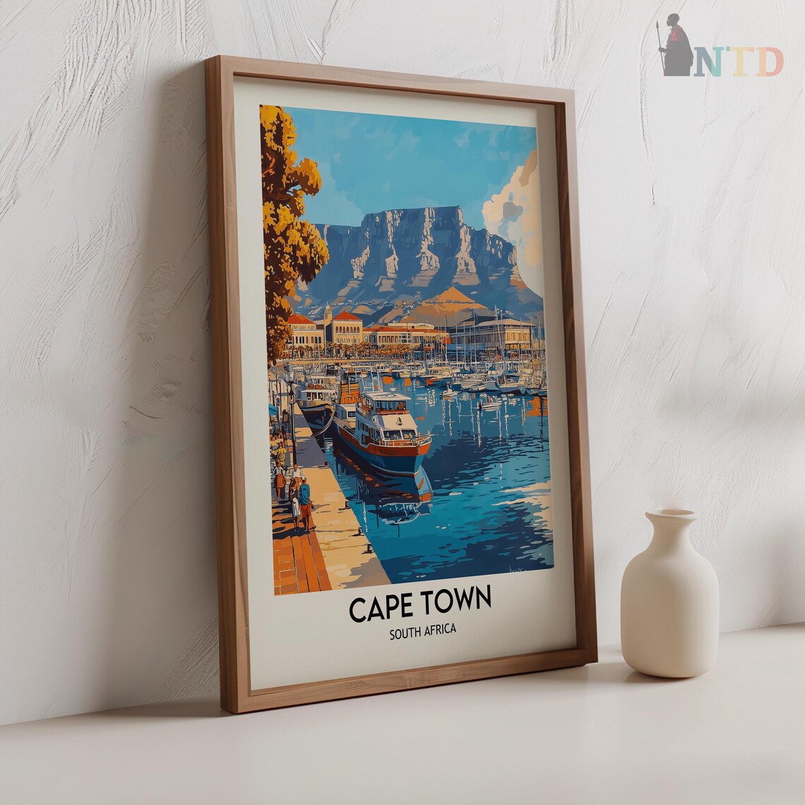 Cape Town Harbor Boats Table Mountain View Vintage Travel Poster - Image 2